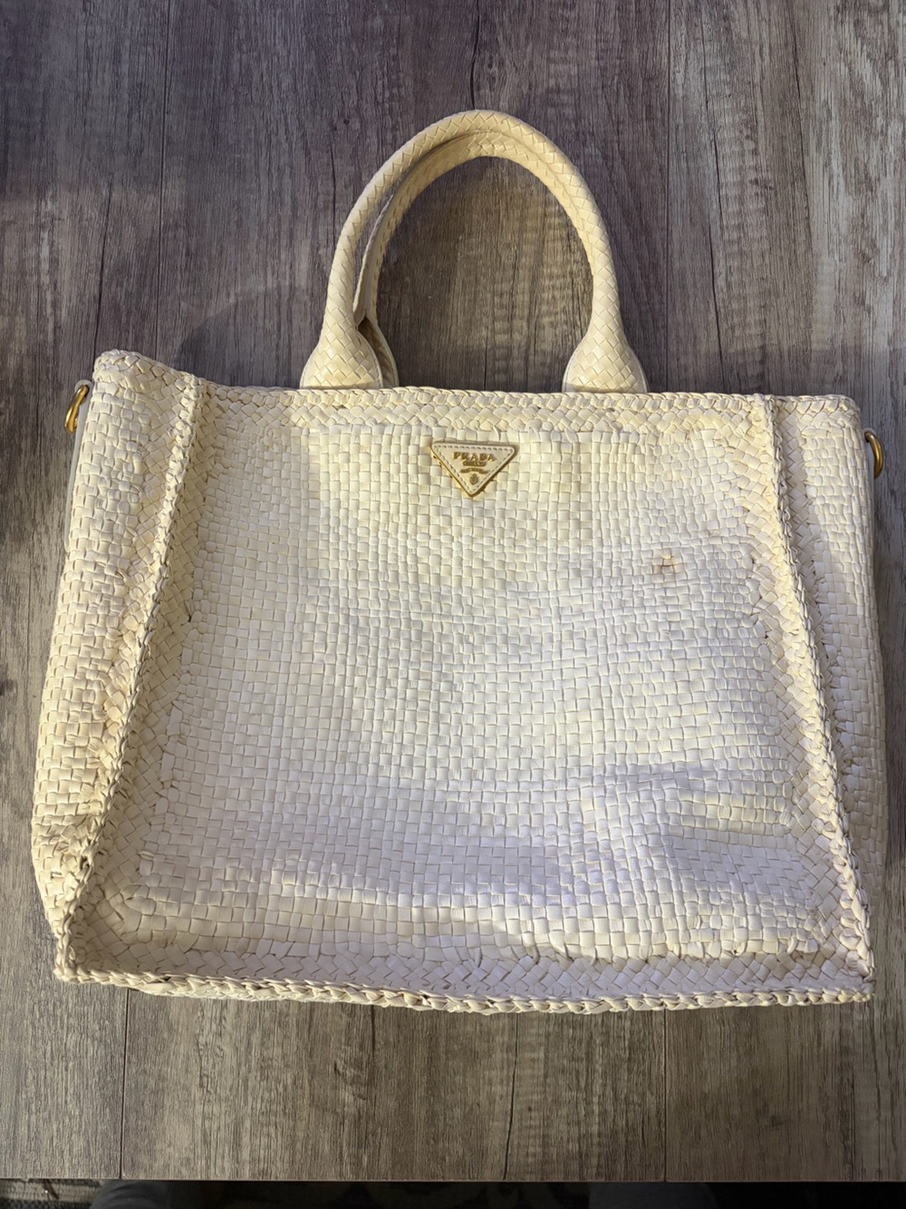 Prada Woven Cream Tote Bag -